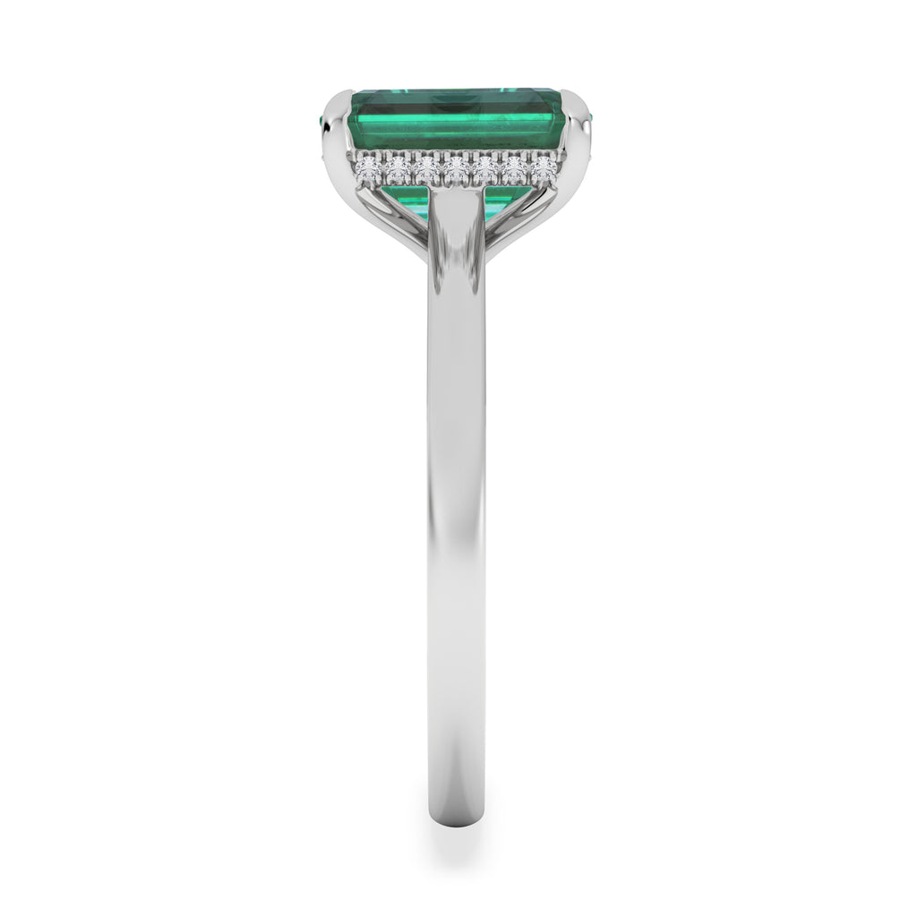 Amora Gem 2.50ct Emerald Cut Lab Hidden Halo Emerald Engagement Ring in 18K White Gold