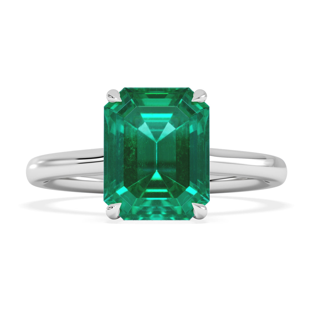 Amora Gem 2.50ct Emerald Cut Lab Hidden Halo Emerald Engagement Ring in 18K White Gold