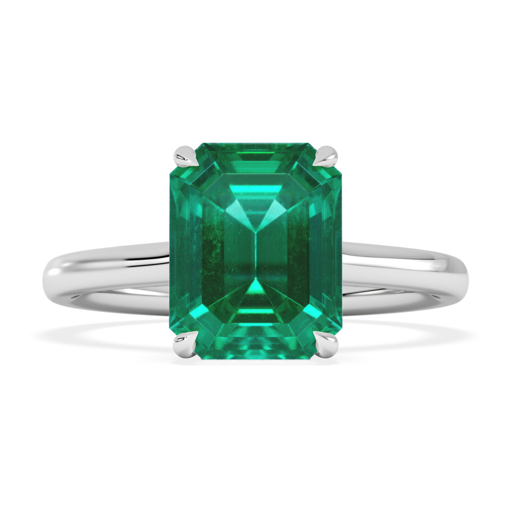 Amora Gem 2.50ct Emerald Cut Lab Hidden Halo Emerald Engagement Ring in 18K White Gold