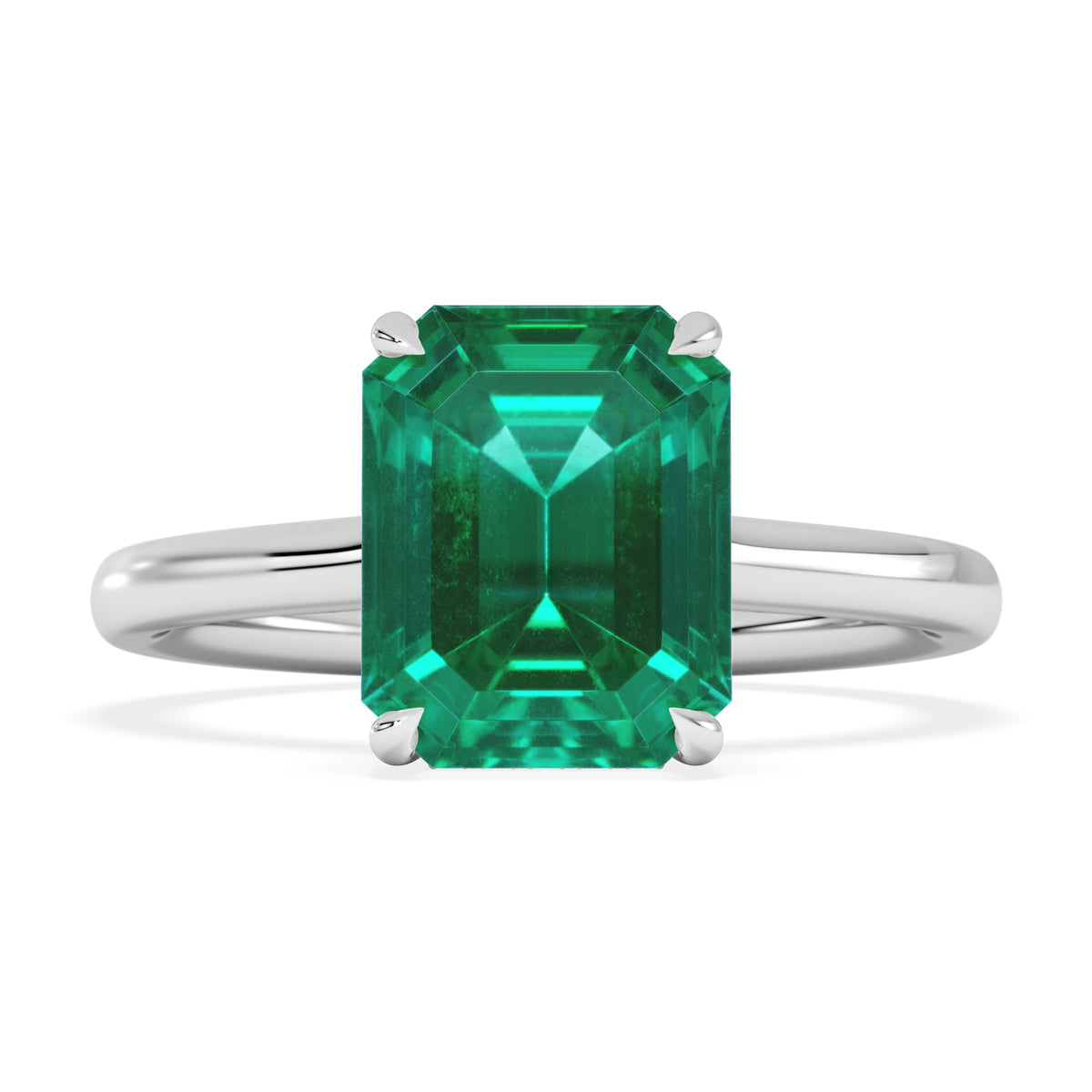 Amora Gem 2.50ct Emerald Cut Lab Hidden Halo Emerald Engagement Ring in 18K White Gold