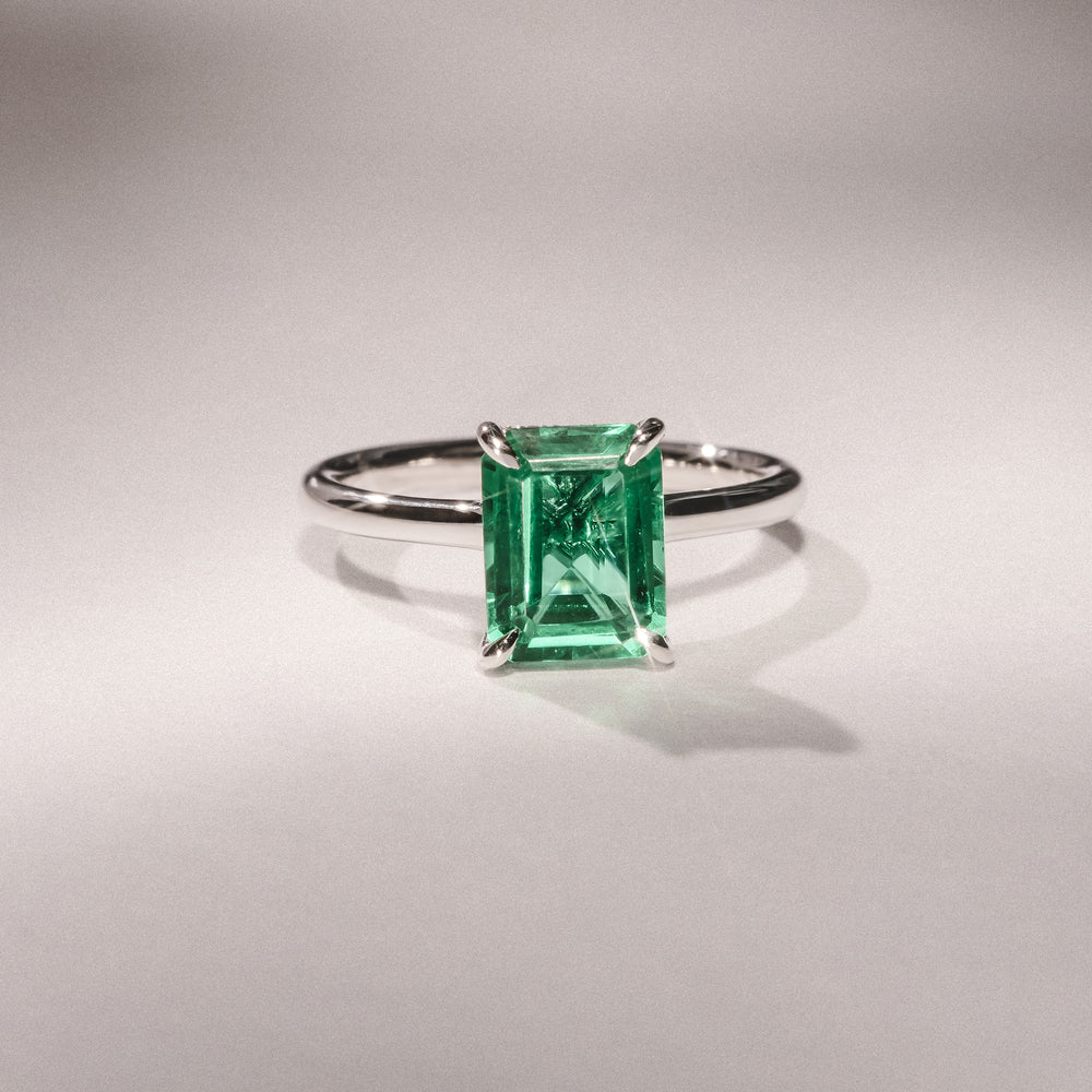 Amora Gem 2.50ct Emerald Cut Lab Hidden Halo Emerald Engagement Ring in 18K White Gold