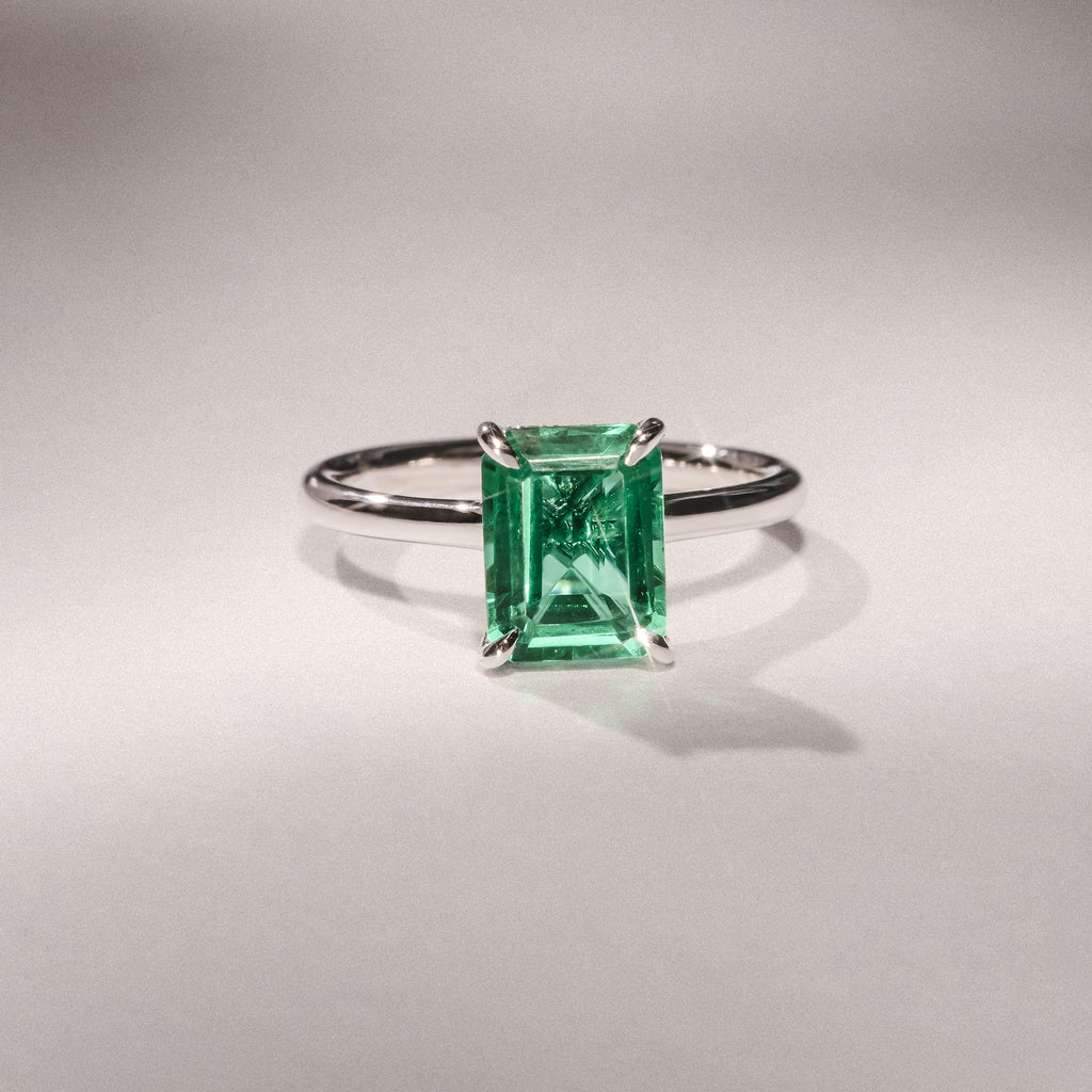 Amora Gem 2.50ct Emerald Cut Lab Hidden Halo Emerald Engagement Ring in 18K White Gold