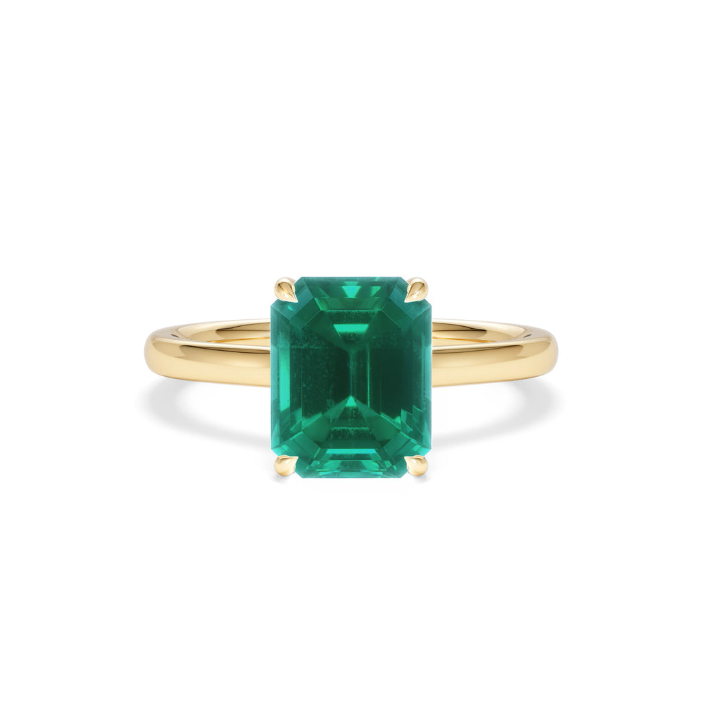 Amora 2.00ct Emerald Cut Lab Emerald Hidden Halo Engagement Ring in 18K Yellow Gold