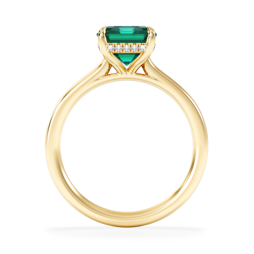 Amora Gem 2.50ct Emerald Cut Lab Emerald Hidden Halo Engagement Ring in 18K Yellow Gold