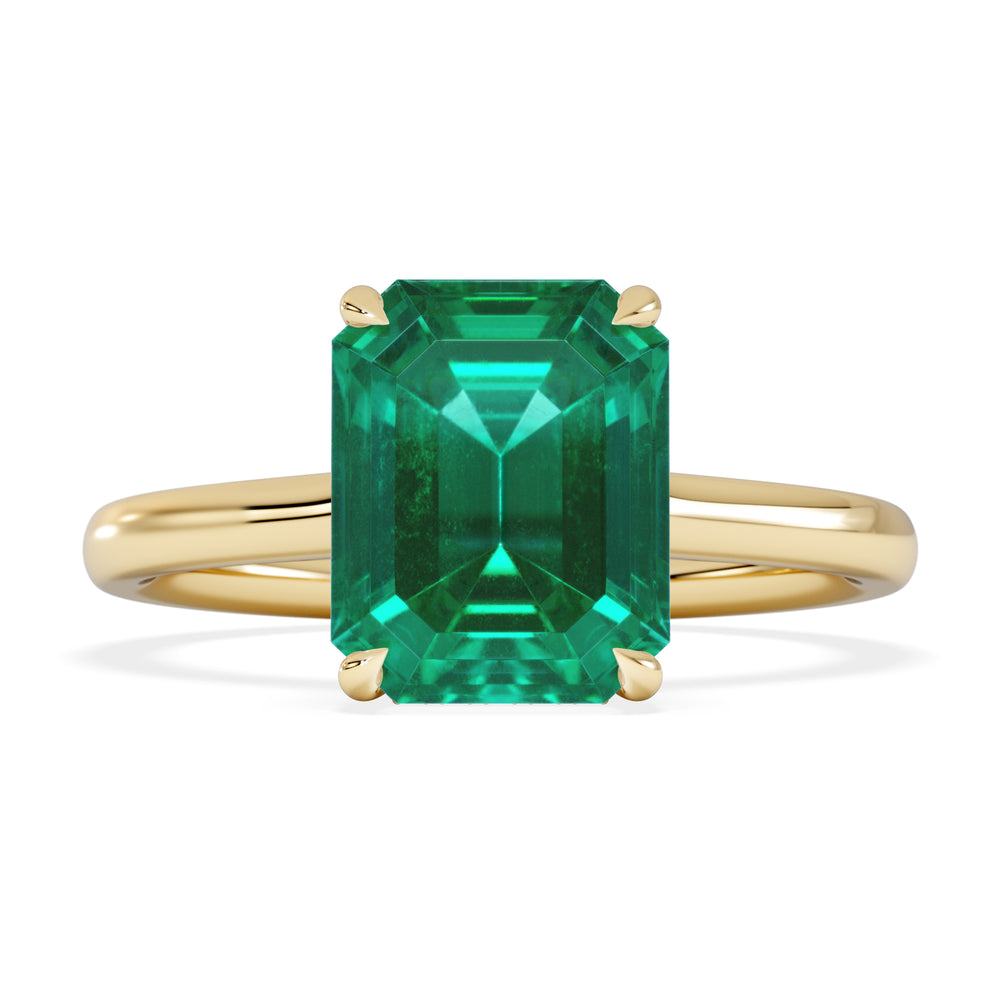Amora Gem 2.00ct Emerald Cut Lab Emerald Hidden Halo Engagement Ring in 18K Yellow Gold