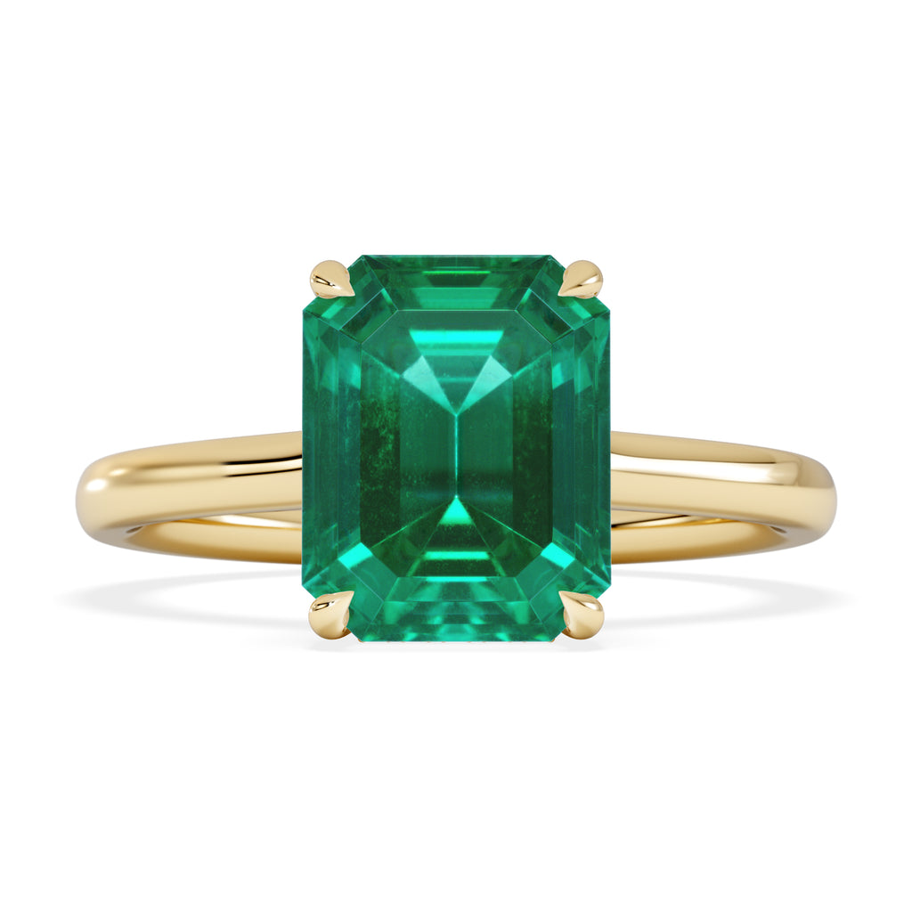 Amora Gem 2.50ct Emerald Cut Lab Emerald Hidden Halo Engagement Ring in 18K Yellow Gold
