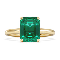 Amora Gem 2.50ct Emerald Cut Lab Emerald Hidden Halo Engagement Ring in 18K Yellow Gold
