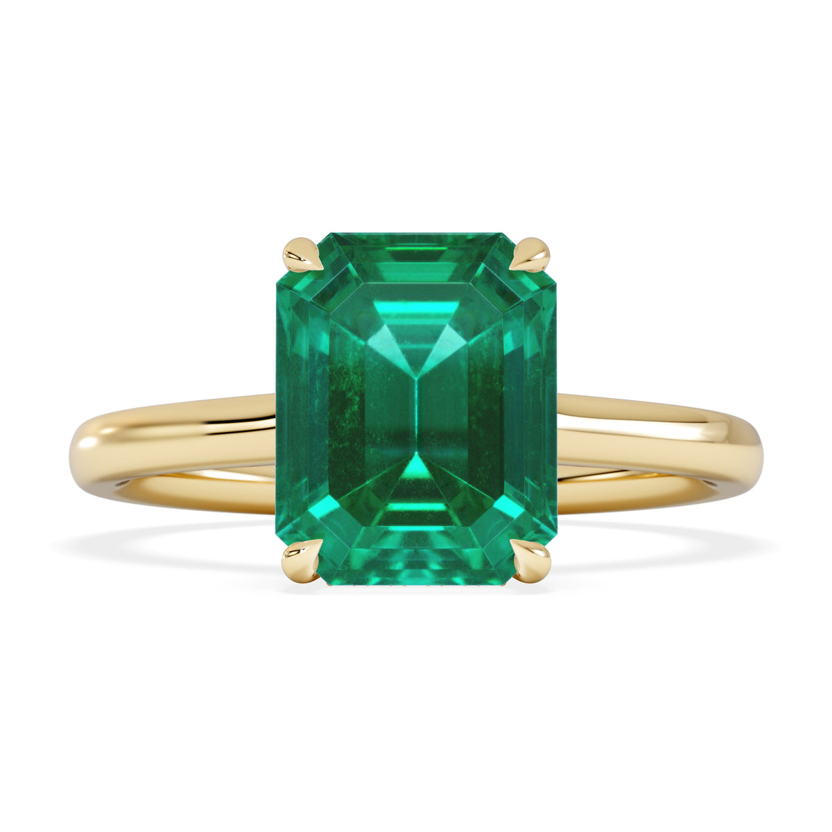 Amora Gem 2.00ct Emerald Cut Lab Emerald Hidden Halo Engagement Ring in 18K Yellow Gold