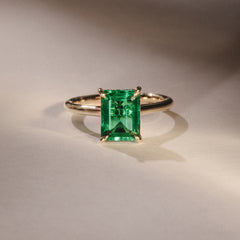 Amora Gem 2.50ct Emerald Cut Lab Emerald Hidden Halo Engagement Ring in 18K Yellow Gold