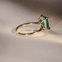 Amora Gem 2.50ct Emerald Cut Lab Emerald Hidden Halo Engagement Ring in 18K Yellow Gold