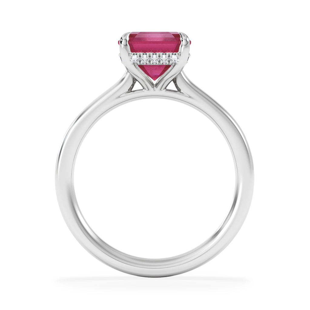 Amora Gem 2.50ct Emerald Cut Lab Ruby Hidden Halo Engagement Ring in 18K White Gold