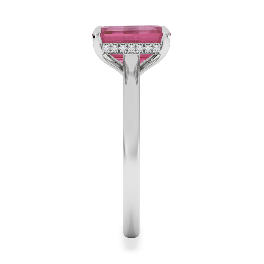 Amora Gem 2.50ct Emerald Cut Lab Ruby Hidden Halo Engagement Ring in 18K White Gold