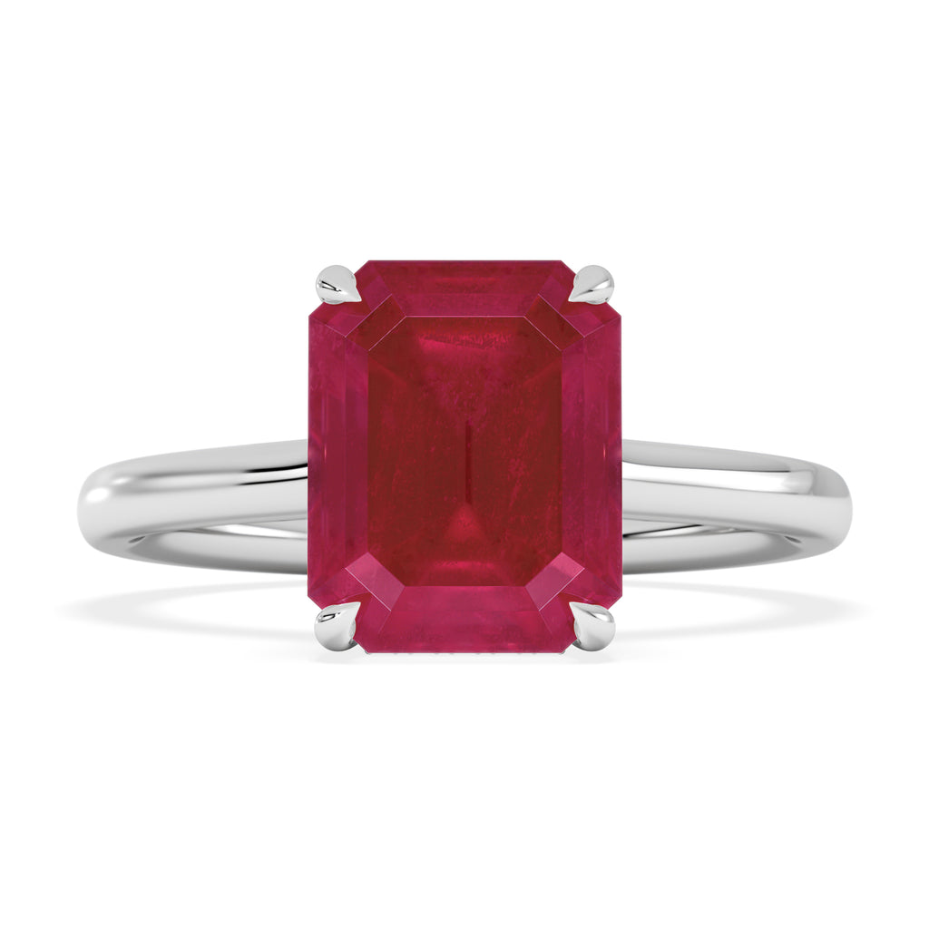 Amora Gem 2.50ct Emerald Cut Lab Ruby Hidden Halo Engagement Ring in 18K White Gold