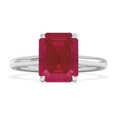 Amora Gem 2.50ct Emerald Cut Lab Ruby Hidden Halo Engagement Ring in 18K White Gold