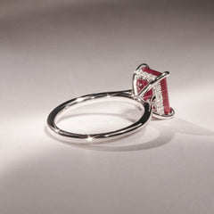 Amora Gem 2.50ct Emerald Cut Lab Ruby Hidden Halo Engagement Ring in 18K White Gold
