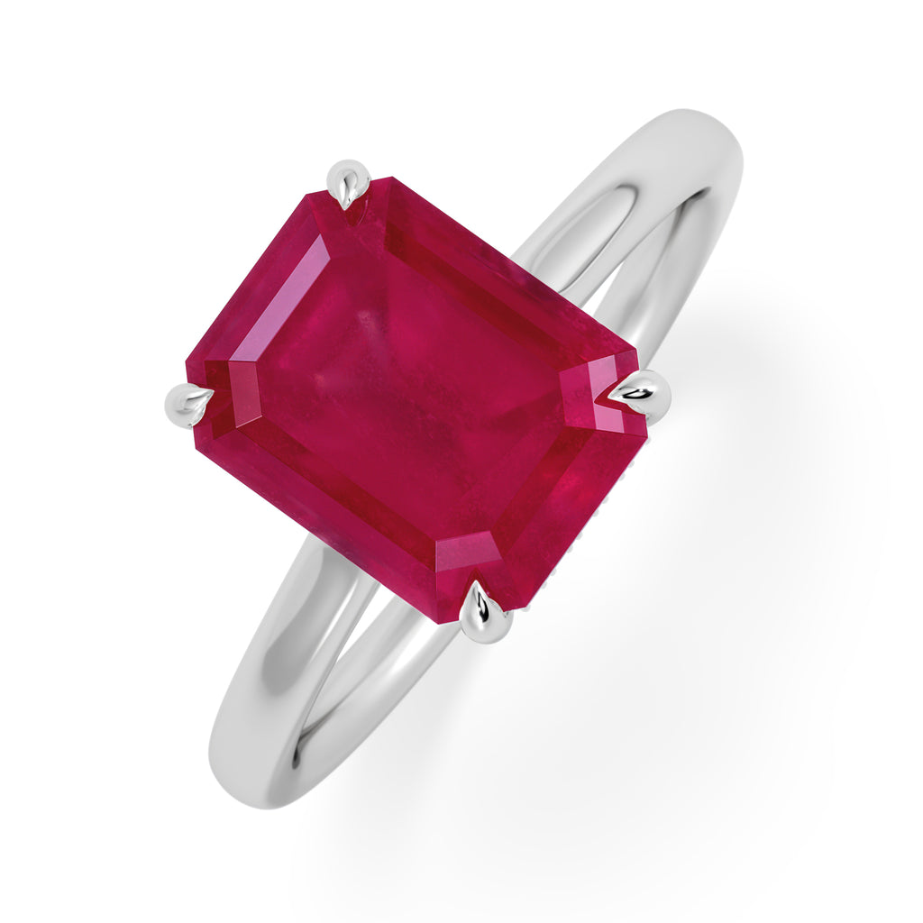 Amora Gem 2.50ct Emerald Cut Lab Ruby Hidden Halo Engagement Ring in 18K White Gold