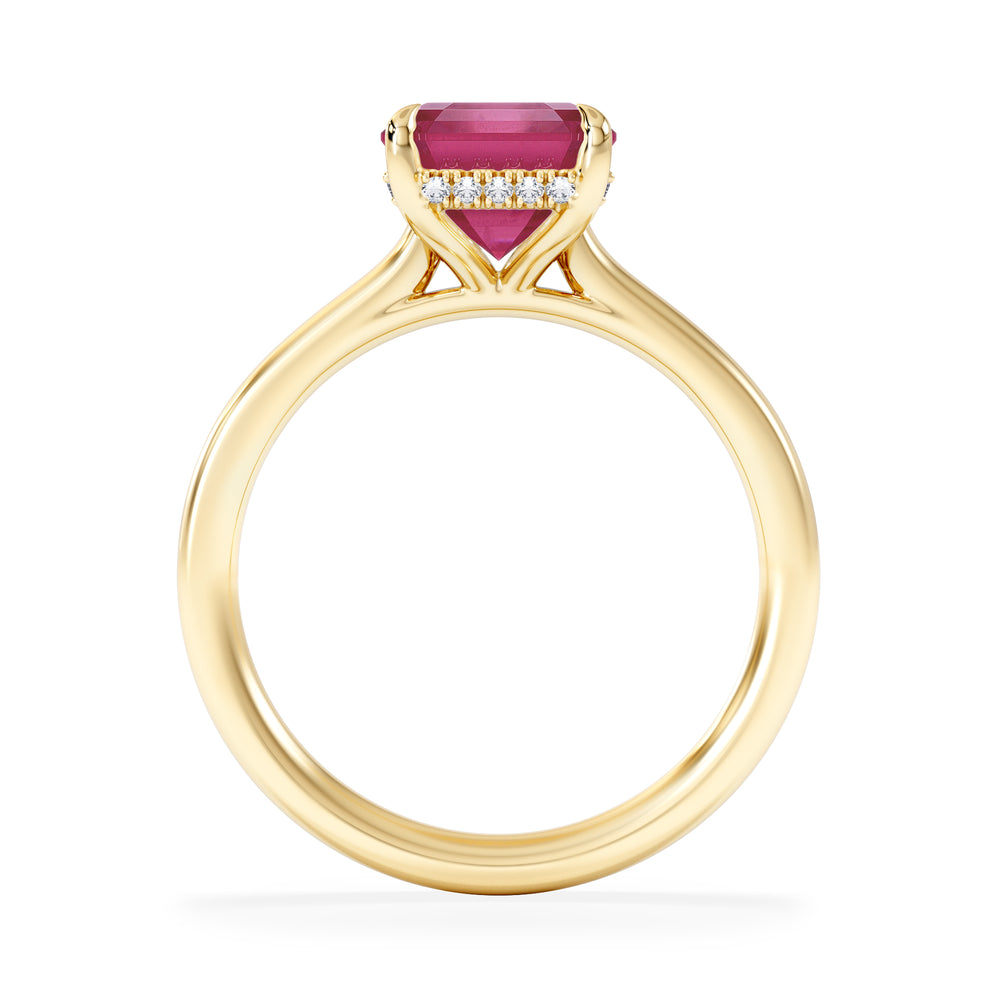 Amora Gem 2.50ct Emerald Cut Lab Ruby Hidden Halo Engagement Ring in 18K Yellow Gold