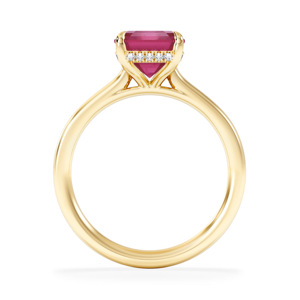 Amora Gem 2.50ct Emerald Cut Lab Ruby Hidden Halo Engagement Ring in 18K Yellow Gold