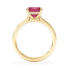 Amora Gem 2.50ct Emerald Cut Lab Ruby Hidden Halo Engagement Ring in 18K Yellow Gold