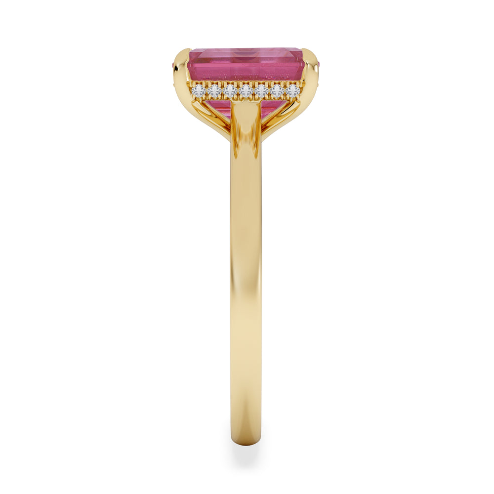 Amora Gem 2.50ct Emerald Cut Lab Ruby Hidden Halo Engagement Ring in 18K Yellow Gold