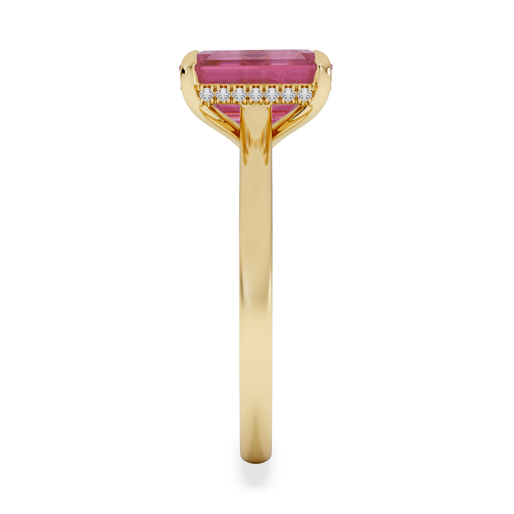 Amora Gem 2.50ct Emerald Cut Lab Ruby Hidden Halo Engagement Ring in 18K Yellow Gold