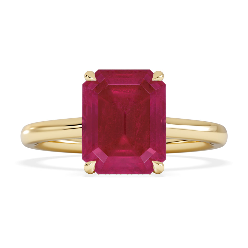 Amora Gem 2.50ct Emerald Cut Lab Ruby Hidden Halo Engagement Ring in 18K Yellow Gold