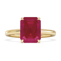 Amora Gem 2.50ct Emerald Cut Lab Ruby Hidden Halo Engagement Ring in 18K Yellow Gold
