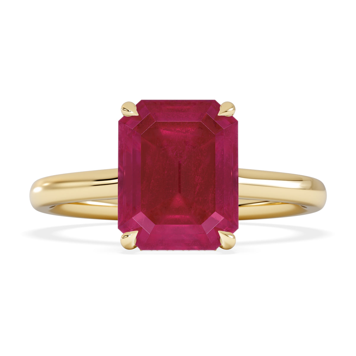 Amora Gem 2.50ct Emerald Cut Lab Ruby Hidden Halo Engagement Ring in 18K Yellow Gold