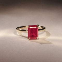Amora Gem 2.50ct Emerald Cut Lab Ruby Hidden Halo Engagement Ring in 18K Yellow Gold