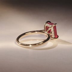 Amora Gem 2.50ct Emerald Cut Lab Ruby Hidden Halo Engagement Ring in 18K Yellow Gold