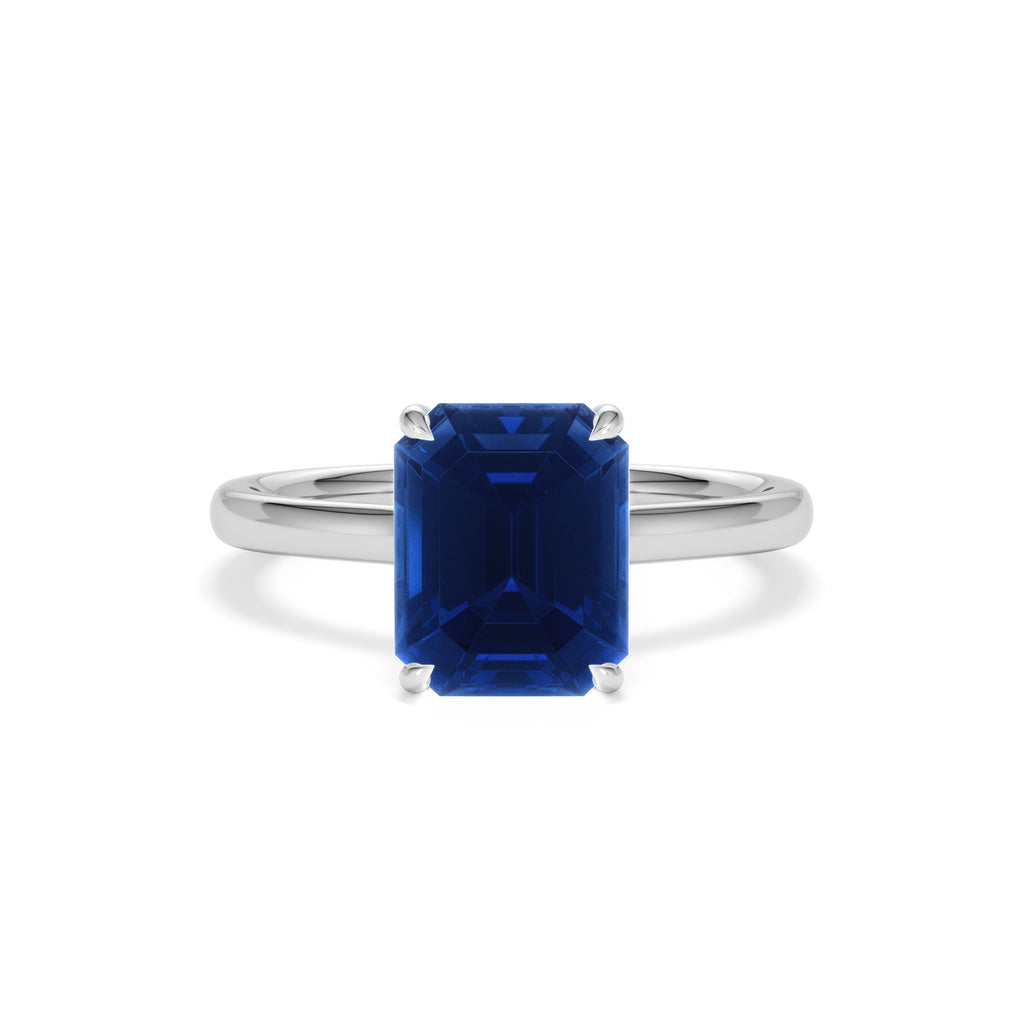 Amora 2.50ct Emerald Cut Lab Sapphire Hidden Halo Engagement Ring in 18K White Gold