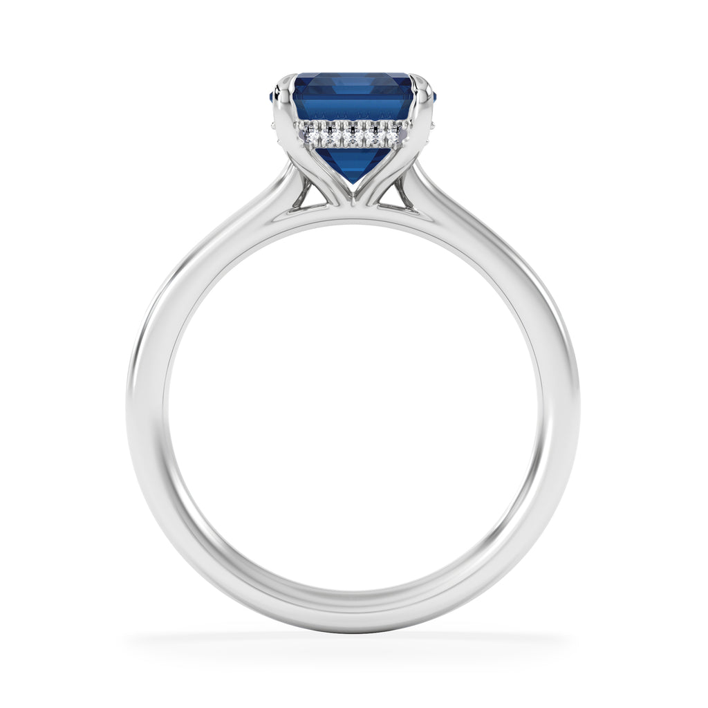 Amora Gem 2.50ct Emerald Cut Lab Sapphire Hidden Halo Engagement Ring in 18K White Gold