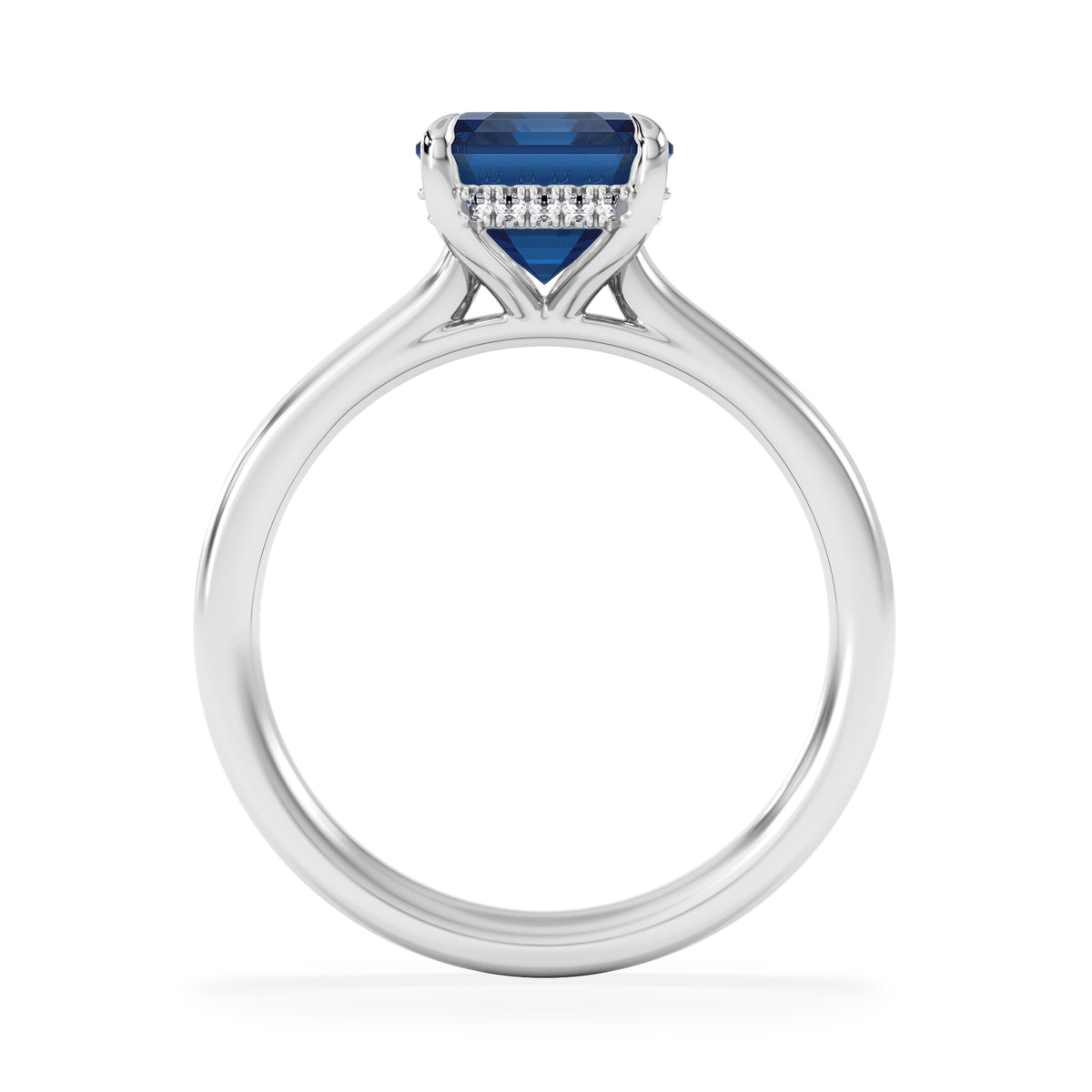 Amora Gem 2.50ct Emerald Cut Lab Sapphire Hidden Halo Engagement Ring in 18K White Gold