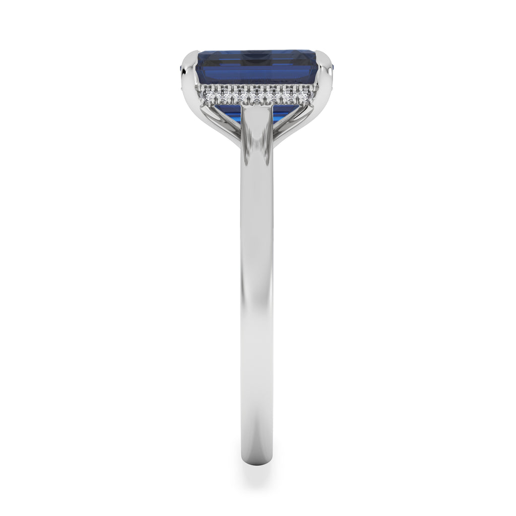 Amora Gem 2.50ct Emerald Cut Lab Sapphire Hidden Halo Engagement Ring in 18K White Gold