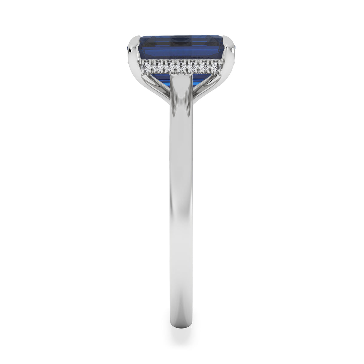 Amora Gem 2.50ct Emerald Cut Lab Sapphire Hidden Halo Engagement Ring in 18K White Gold