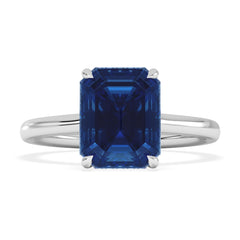 Amora Gem 2.50ct Emerald Cut Lab Sapphire Hidden Halo Engagement Ring in 18K White Gold