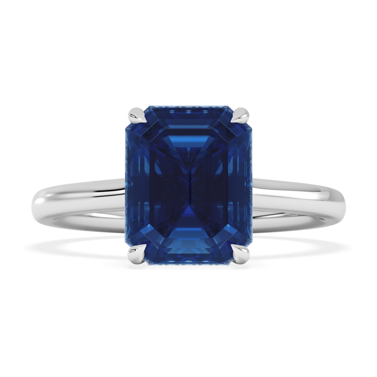 Amora Gem 2.50ct Emerald Cut Lab Sapphire Hidden Halo Engagement Ring in 18K White Gold