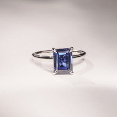 Amora Gem 2.50ct Emerald Cut Lab Sapphire Hidden Halo Engagement Ring in 18K White Gold