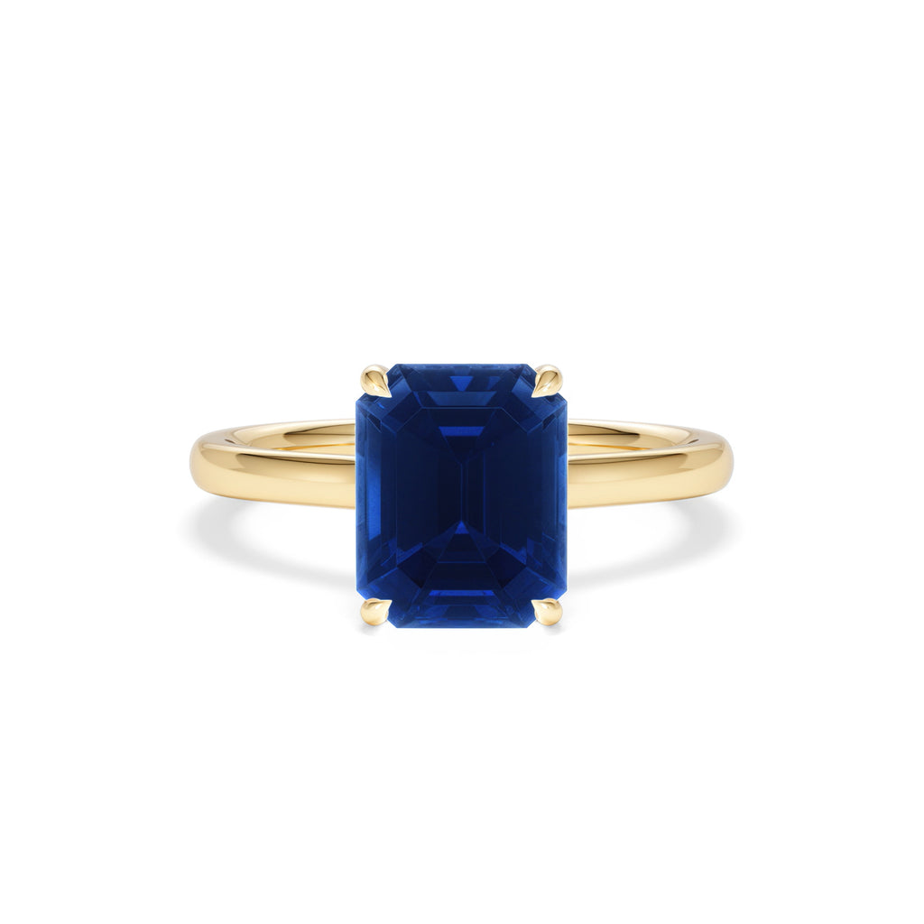 Amora 2.50ct Emerald Cut Lab Sapphire Hidden Halo Engagement Ring in 18K Yellow Gold