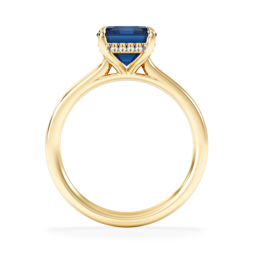 Amora Gem 2.50ct Emerald Cut Lab Sapphire Hidden Halo Engagement Ring in 18K Yellow Gold