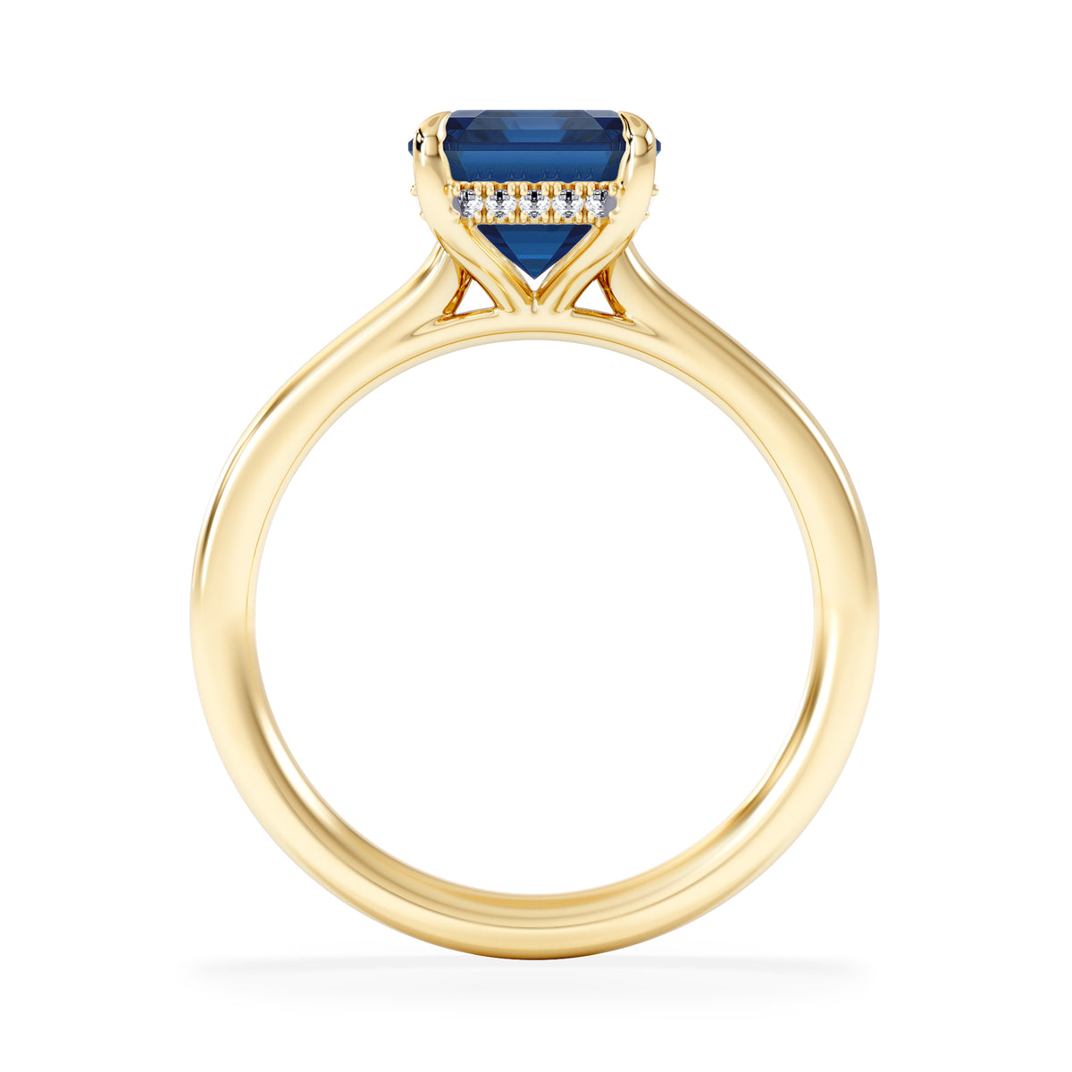 Amora Gem 2.50ct Emerald Cut Lab Sapphire Hidden Halo Engagement Ring in 18K Yellow Gold