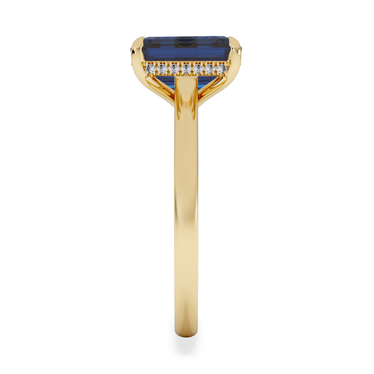 Amora Gem 2.50ct Emerald Cut Lab Sapphire Hidden Halo Engagement Ring in 18K Yellow Gold