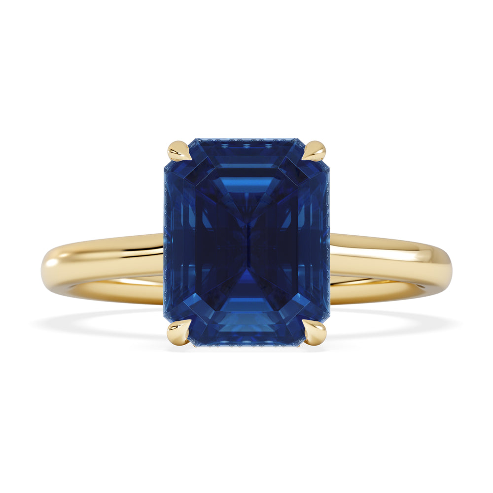 Amora Gem 2.50ct Emerald Cut Lab Sapphire Hidden Halo Engagement Ring in 18K Yellow Gold
