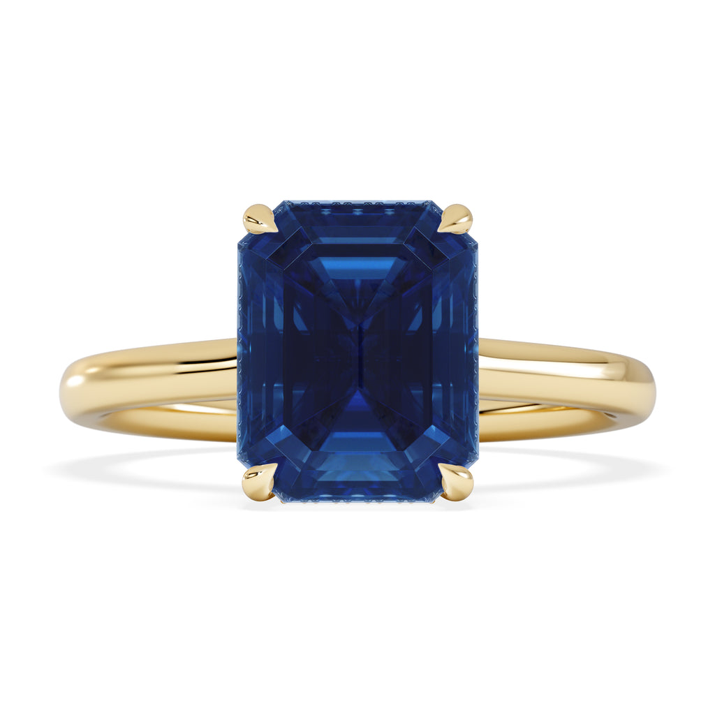 Amora Gem 2.50ct Emerald Cut Lab Sapphire Hidden Halo Engagement Ring in 18K Yellow Gold