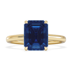 Amora Gem 2.50ct Emerald Cut Lab Sapphire Hidden Halo Engagement Ring in 18K Yellow Gold