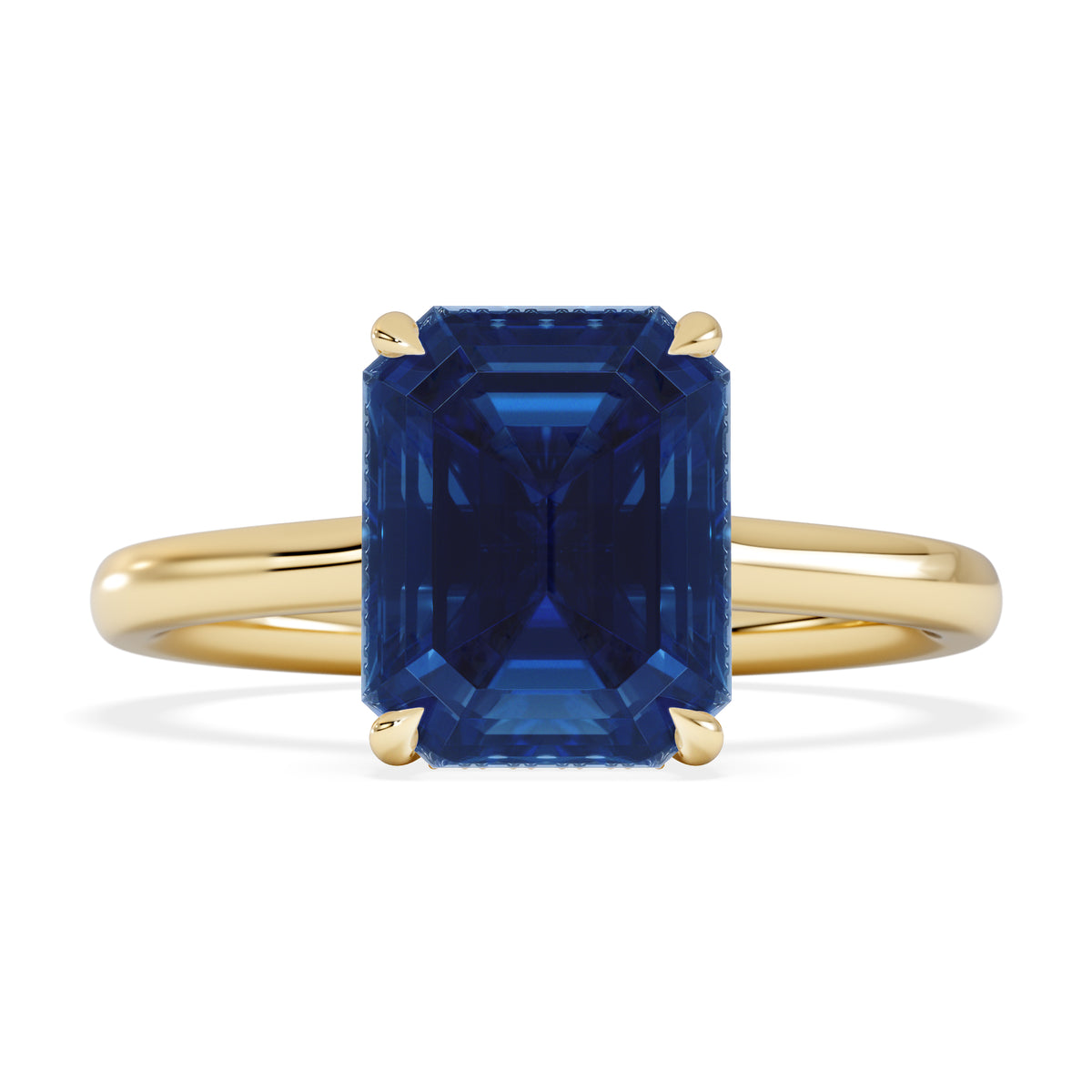 Amora Gem 2.50ct Emerald Cut Lab Sapphire Hidden Halo Engagement Ring in 18K Yellow Gold