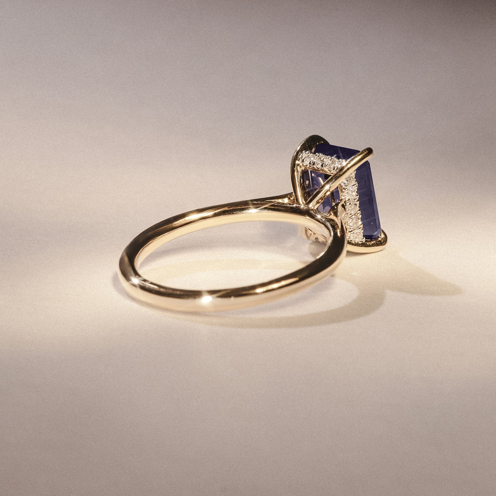 Amora Gem 2.50ct Emerald Cut Lab Sapphire Hidden Halo Engagement Ring in 18K Yellow Gold