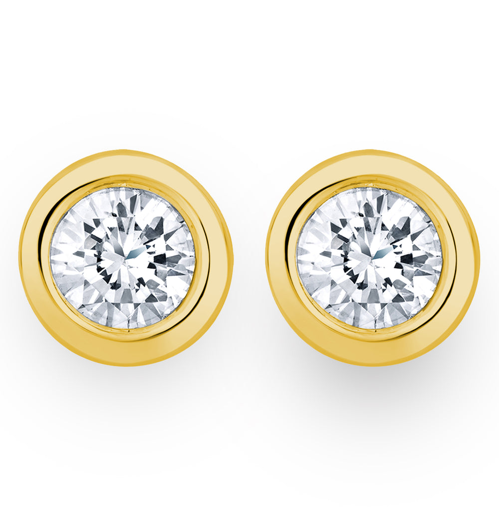 1.00ct Lab Diamond Rub Over Studs Earrings in 9K Gold - 7.8mm G/VS