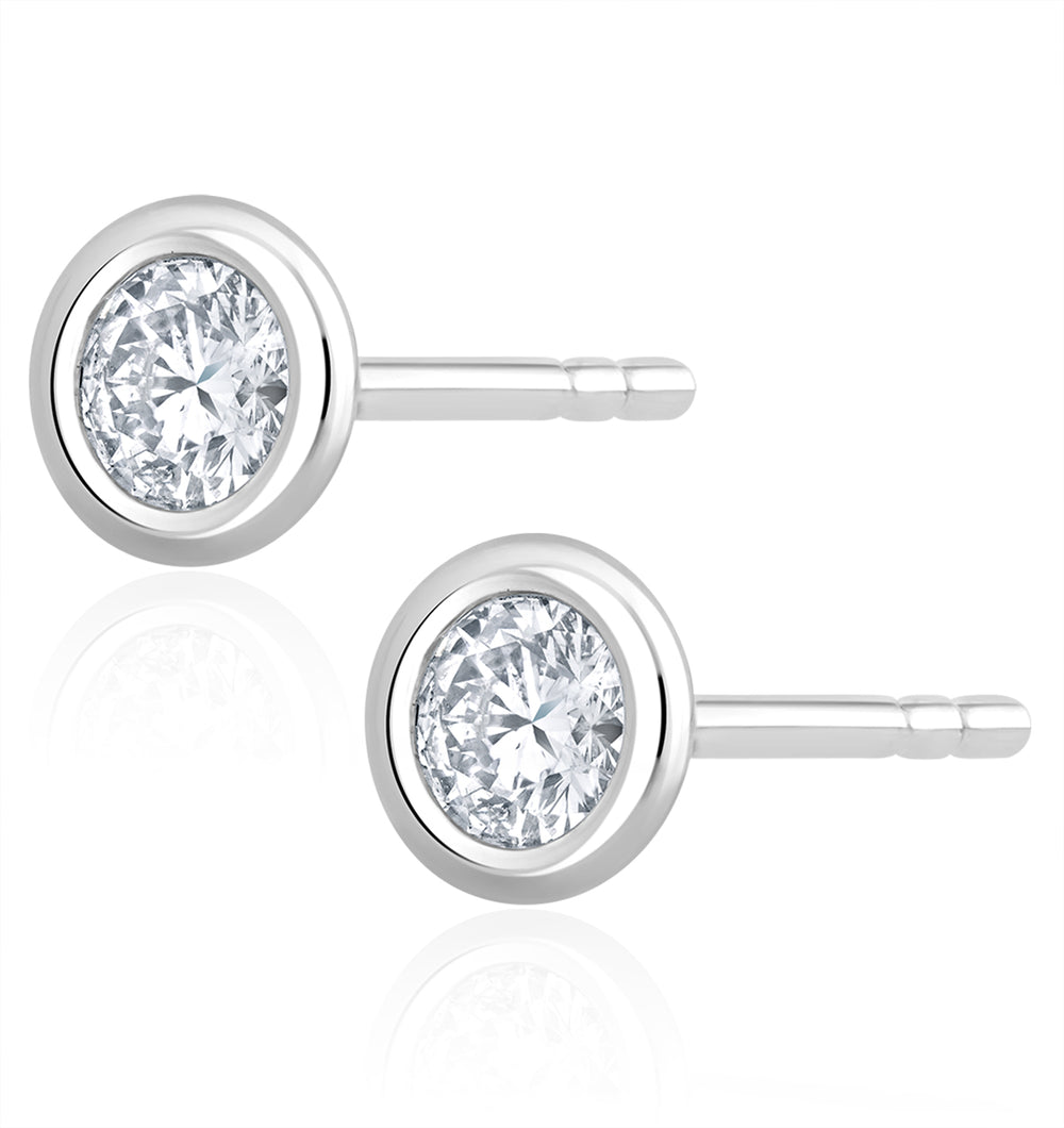 1.00ct Lab Diamond Rub Over Studs Earrings in 9K White Gold - 7.8mm G/VS
