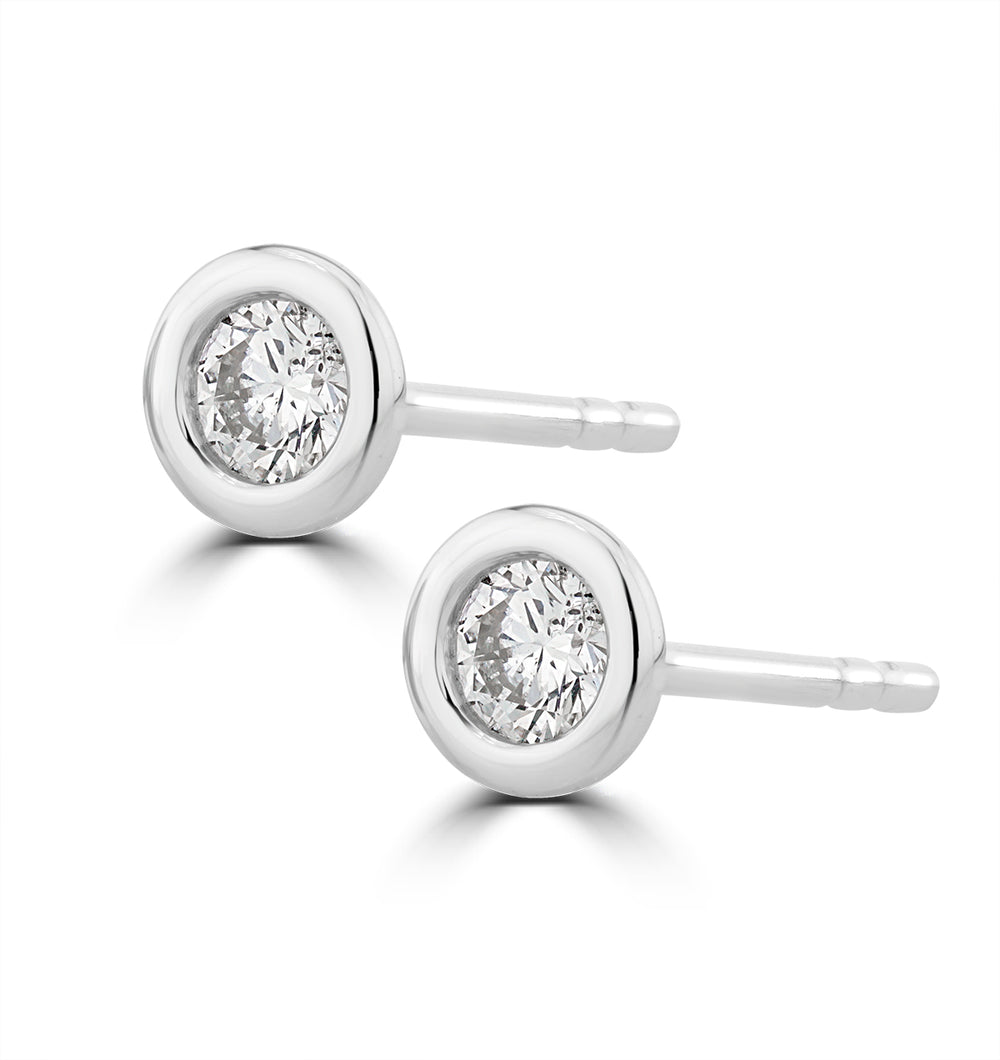 0.10ct Lab Diamond Rub Over Studs Earrings in 9K White Gold - 4mm